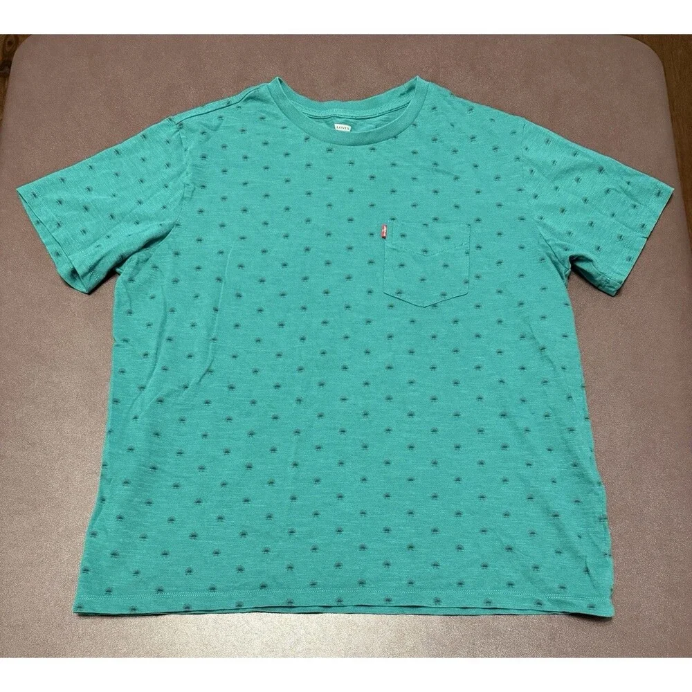 Levi's All-Over Print Classic T-Shirt Mens Large Standard Fit Green, One-Pocket